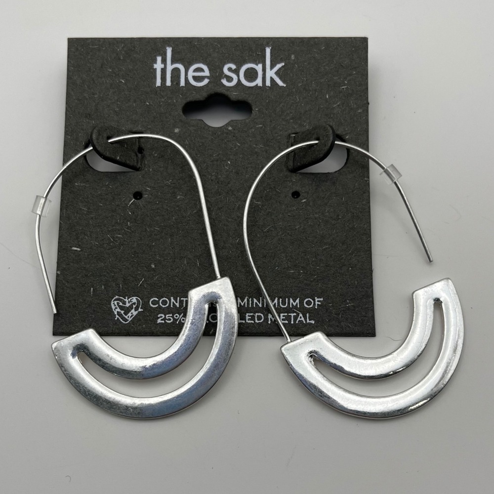 The Sak Silver‎ Hoop Earrings Minimalist Modern Recycled Metal Jewelry